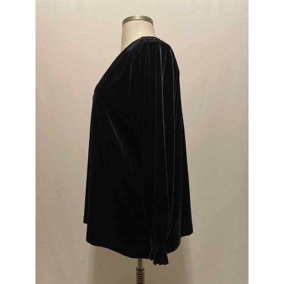 CJ Banks 2X Navy Velveteen Long Sleeve Ruched Shoulder Tunic - Picture 3 of 4